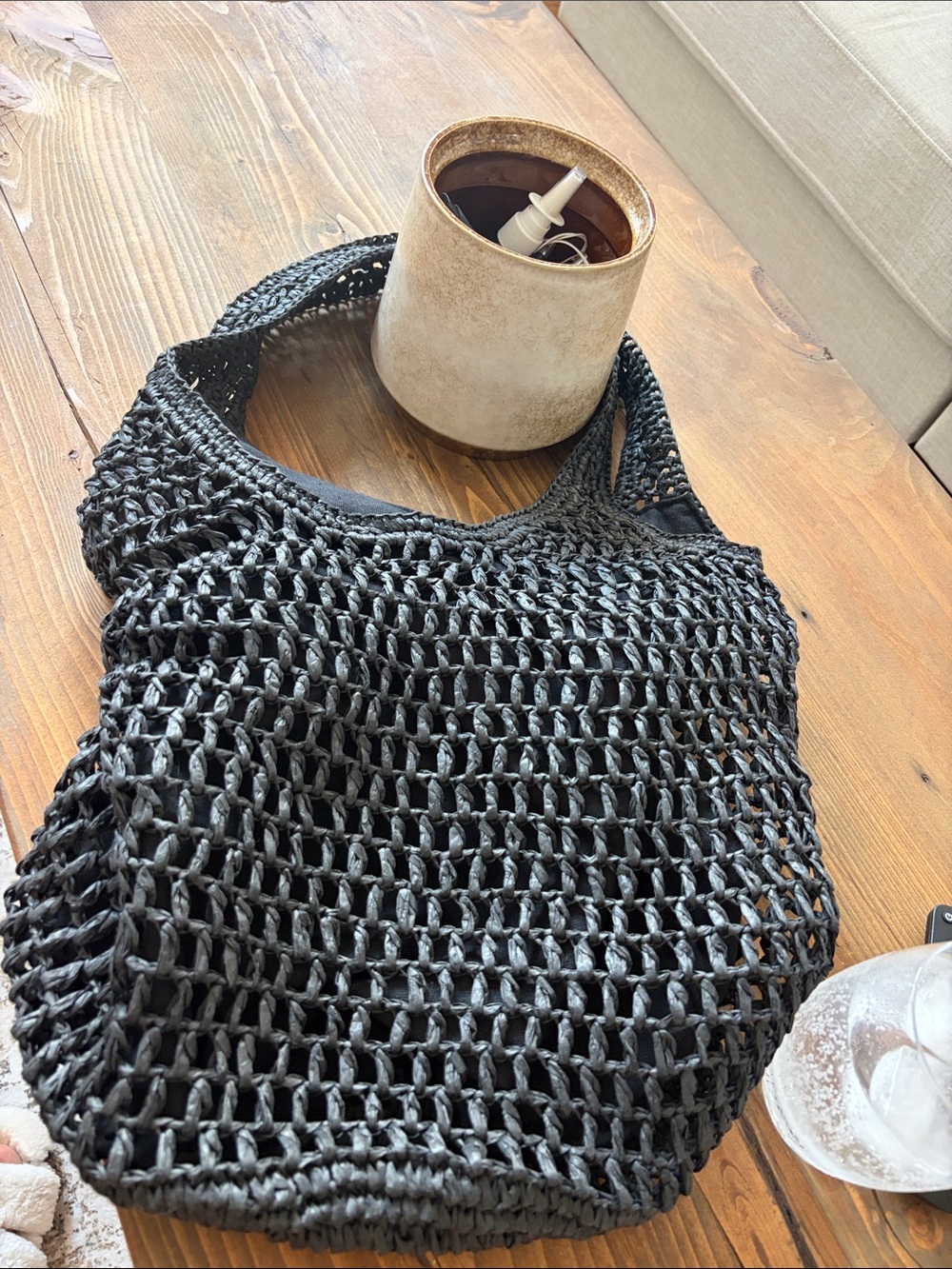 Haute Hippie Black Woven Crochet Hobo Bag